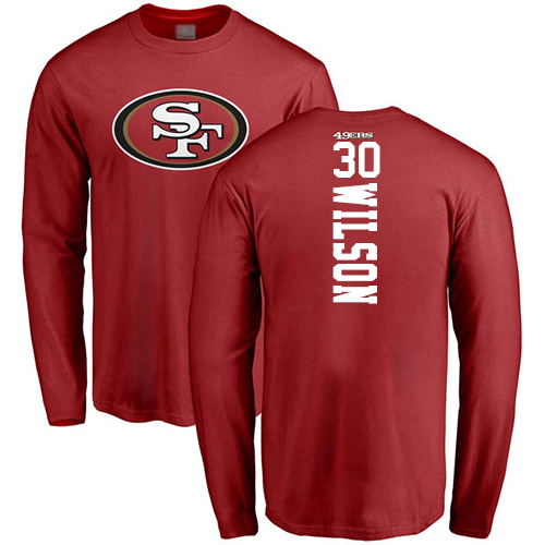 Men San Francisco 49ers Red Jeff Wilson Backer #30 Long Sleeve NFL T Shirt